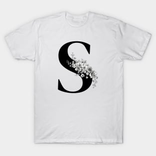 S alphabet Botanical cherry blossom sakura flowers T-Shirt